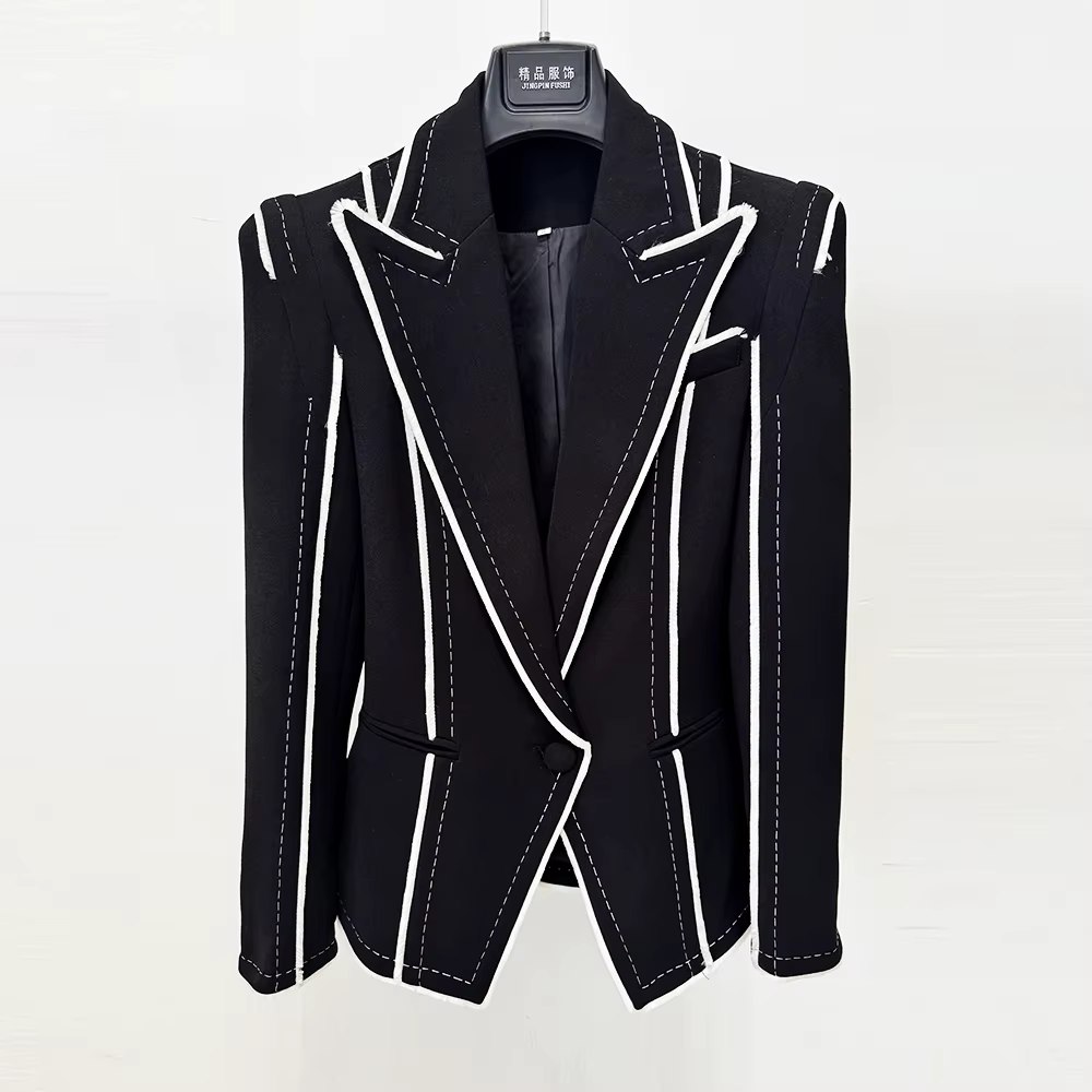 HIGH STREET Nouvelle Collection 2026 Blazer Femme Designer à Franges et Pompons Coupe Ajustée