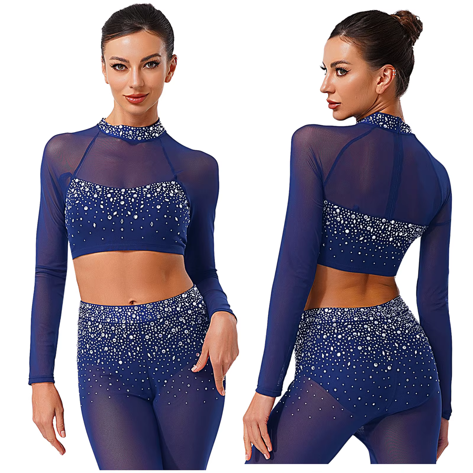 Costume de danse Tango Rumba pour femmes adultes, haut court de danse avec strass scintillants, mail