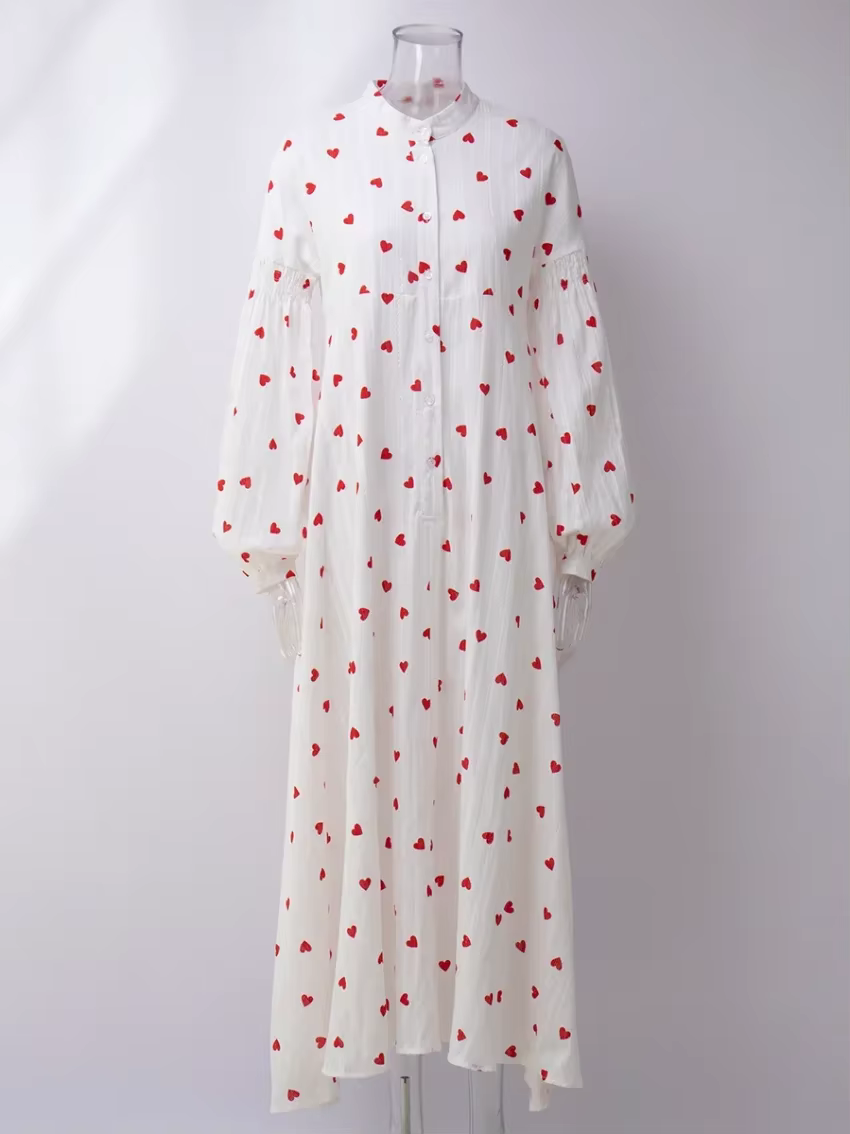 Bornladies-Robe Jacquard à manches longues pour femmes, 100% coton, imprimé cœur, mode éducative, vi