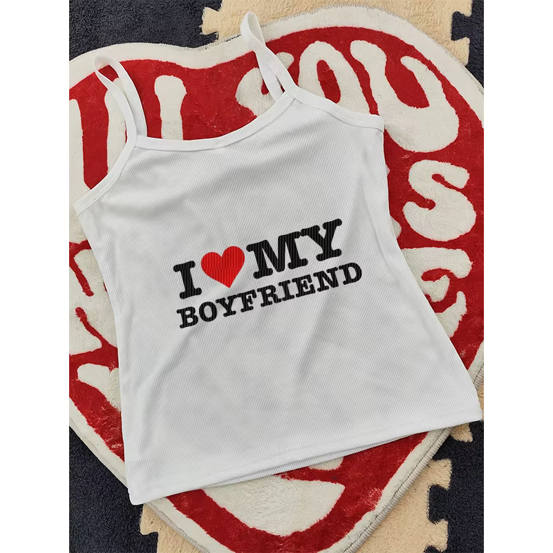 Haut court imprimé I Love My Boykriemd pour femmes, Streetwear féminin, Lettre imprimée, Y2k, Sexy,