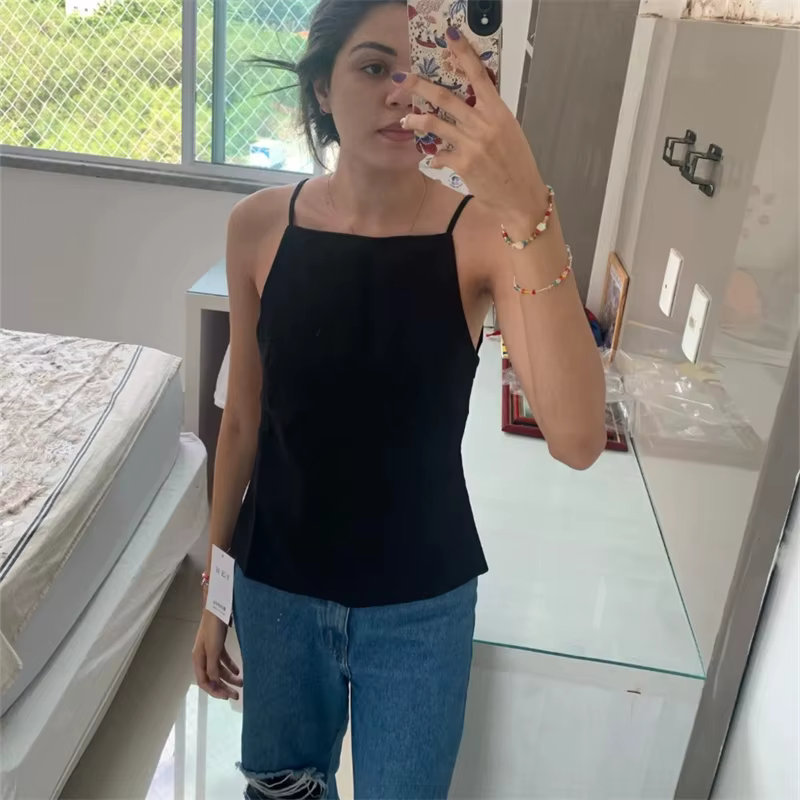 MUJER 2025 noir haut dos nu femme blanc sans manches haut court avec bretelles été Sexy hauts femme 