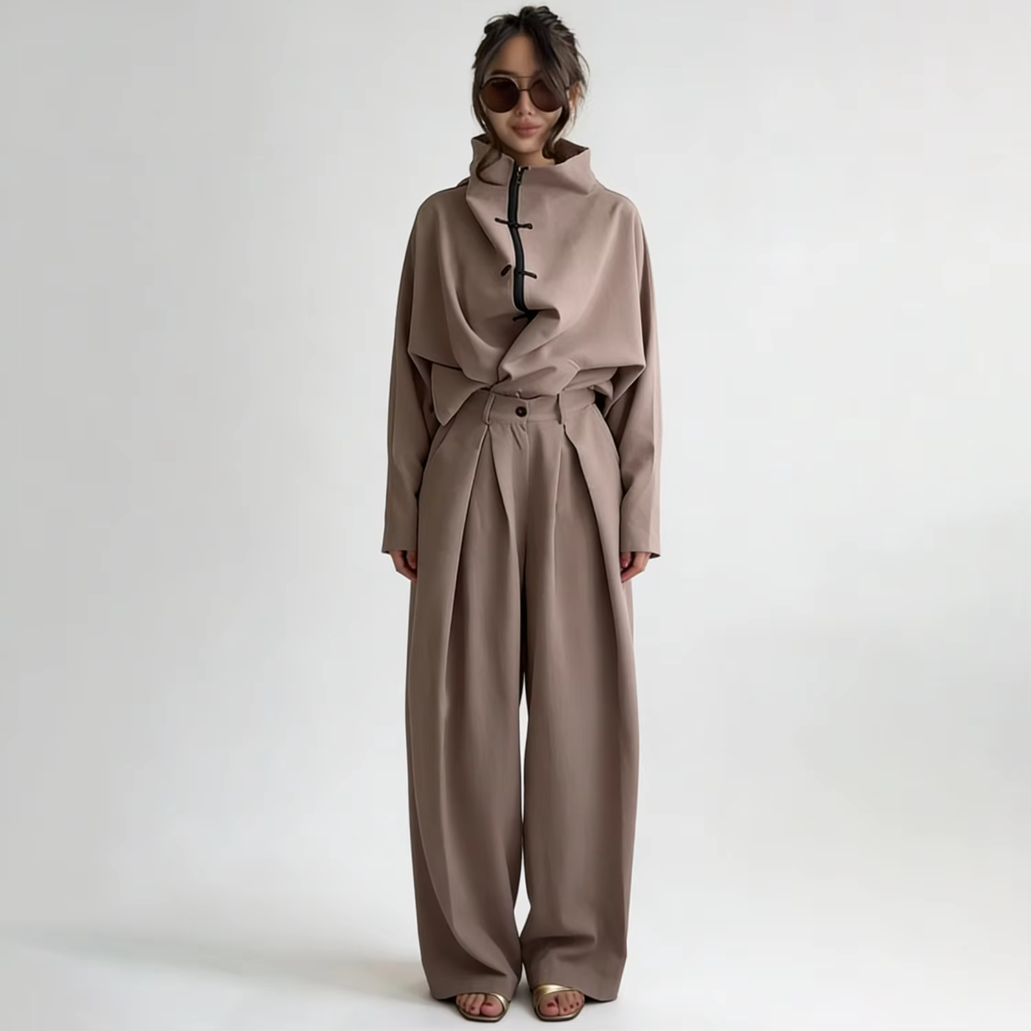LIMO 2026 Femme : Ensemble deux pièces élégant à nœud chinois – Haut zippé à col montant et pantalon
