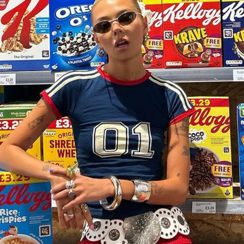 T-shirt slim à manches courtes pour bébé, haut court pour e-girl, streetwear à la mode, vêtements Y2