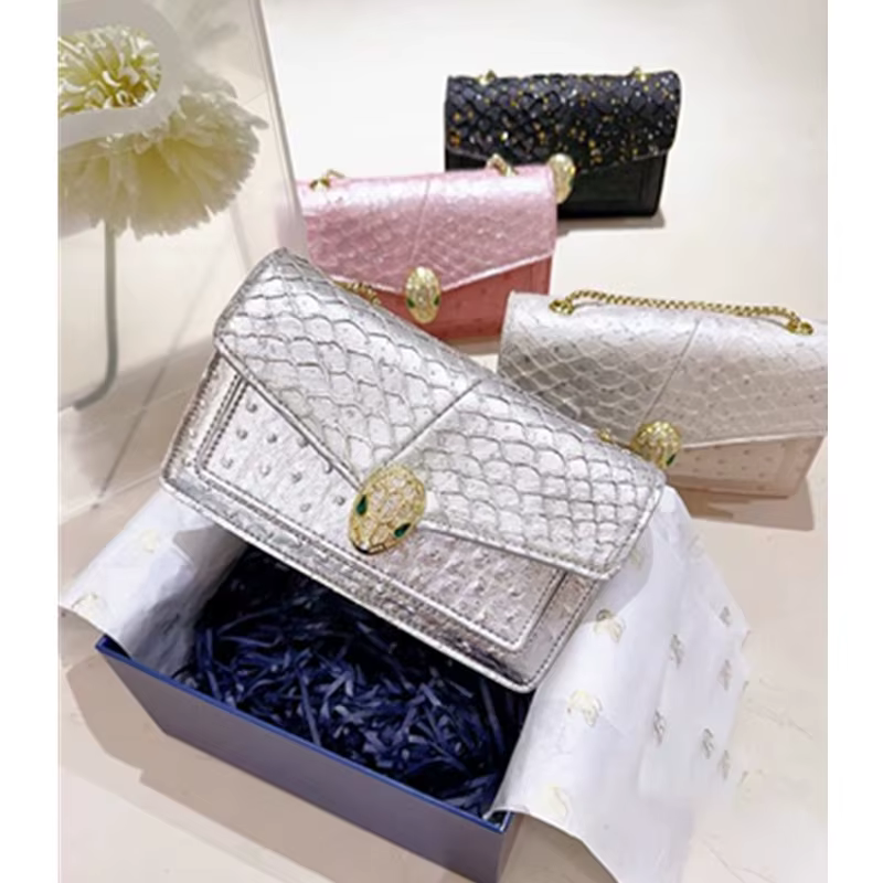 Sac à chaîne en cuir véritable pour femme, motif autruche tête de serpent, mini sac carré exquis à p