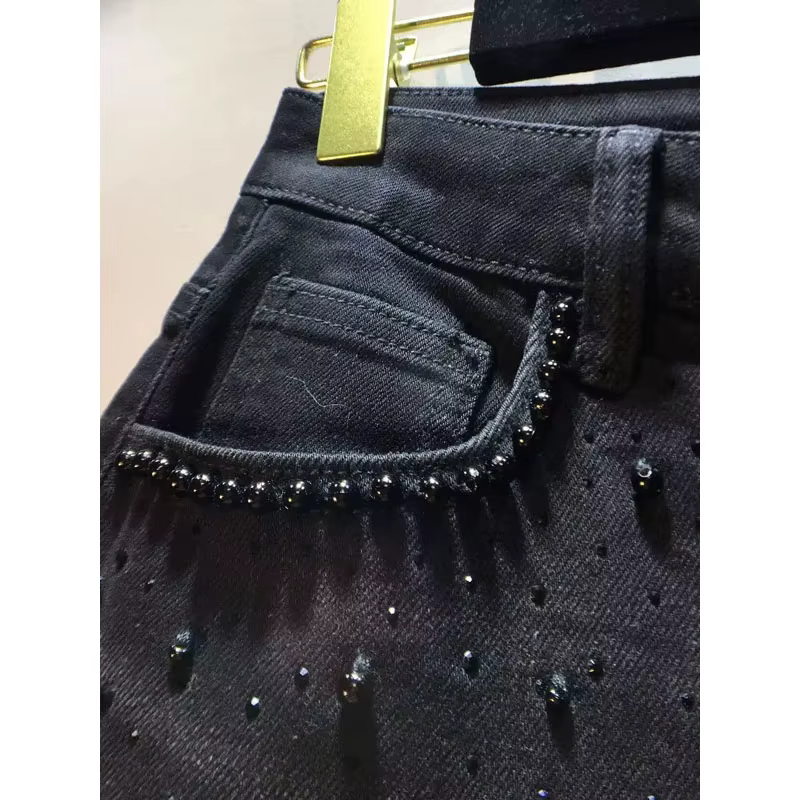 Nouveau été Denim Patchwork crochet fleur dentelle creuse jambe droite jambe large pantalon décontra