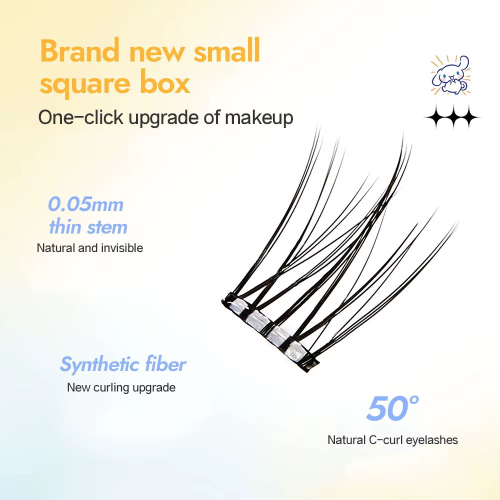 12 faux cils sans colle série zodiaque, faux cils auto-adhésifs segmentés recourbés en C de 0.05mm