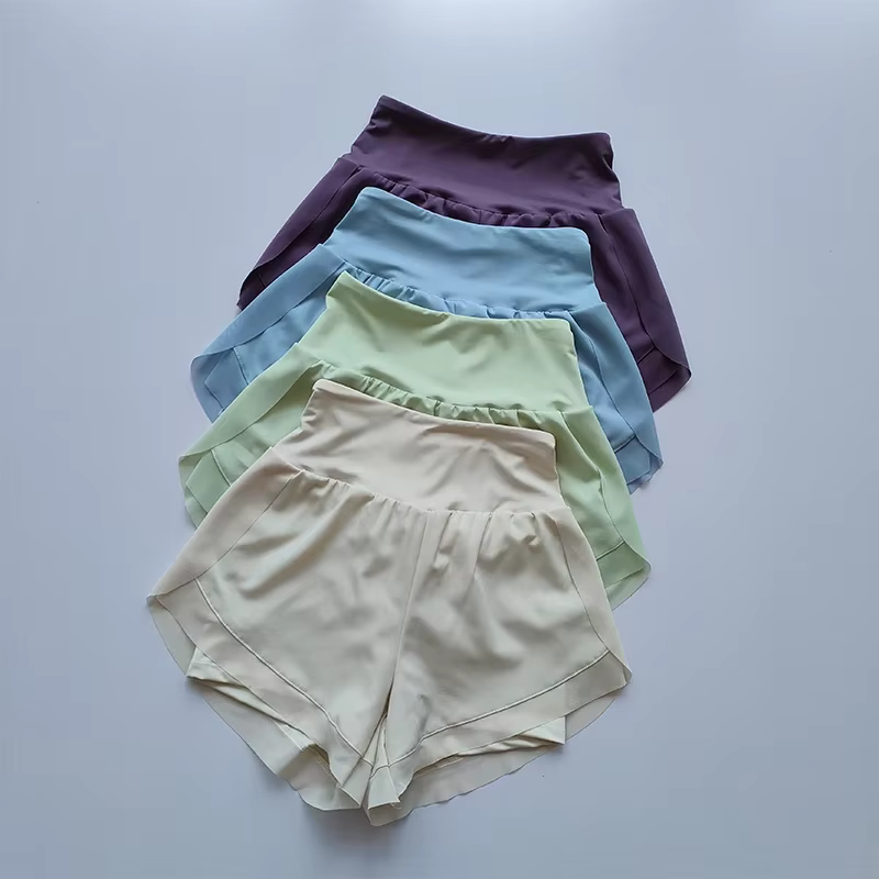 Short de sport taille haute pour femme, maille respirante, double couche, séchage rapide, gym, fitne