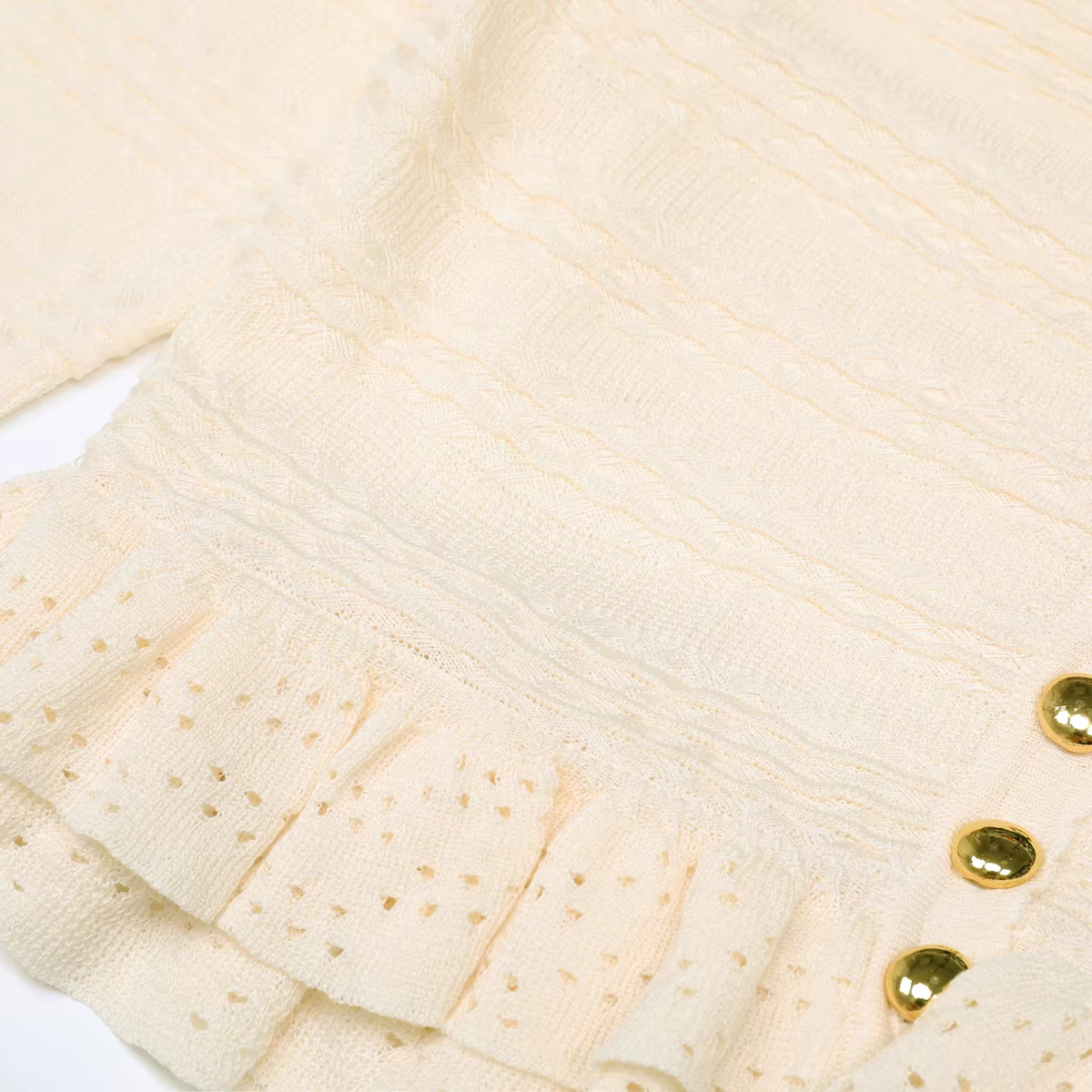 Haute qualité nouveau pull mode classique à volants bord tricoté élastique à manches longues Cardiga