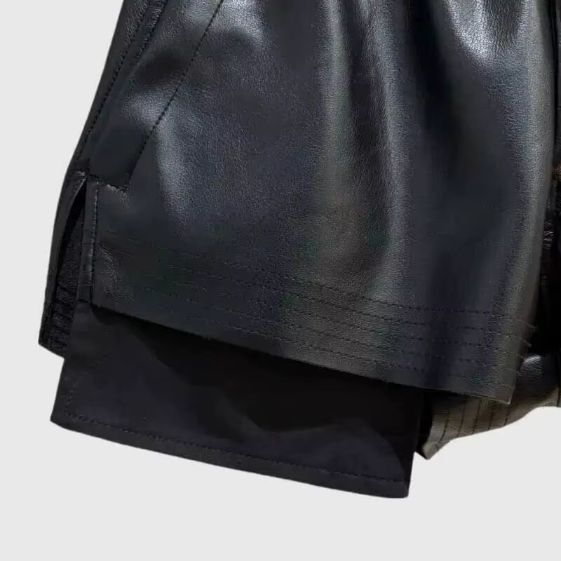 HKSH été nouvelles femmes Style foncé Shorts en cuir PU cordon taille élastique mode Punk Streetwear