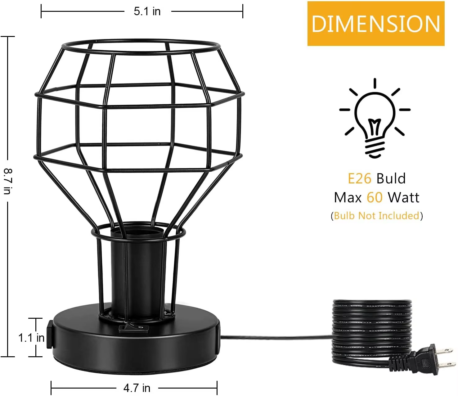 Petite lampe de table industrielle avec port de charge USB, lampe de bureau vintage avec prise pour