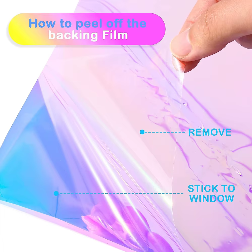 Film holographique transparent pour fenêtre, vinyle dichroïque irisé, autocollant décoratif en verre