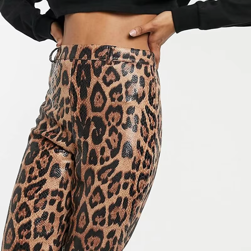 Leggings en similicuir PU imprimé léopard pour femmes, collants extensibles vintage, taille haute, s