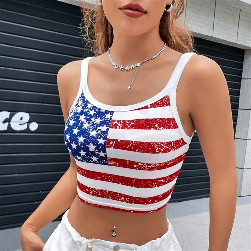 Gothique Punk nouveau 2024 drapeau américain haut court Sexy dos nu réservoir mince femmes Mini gile