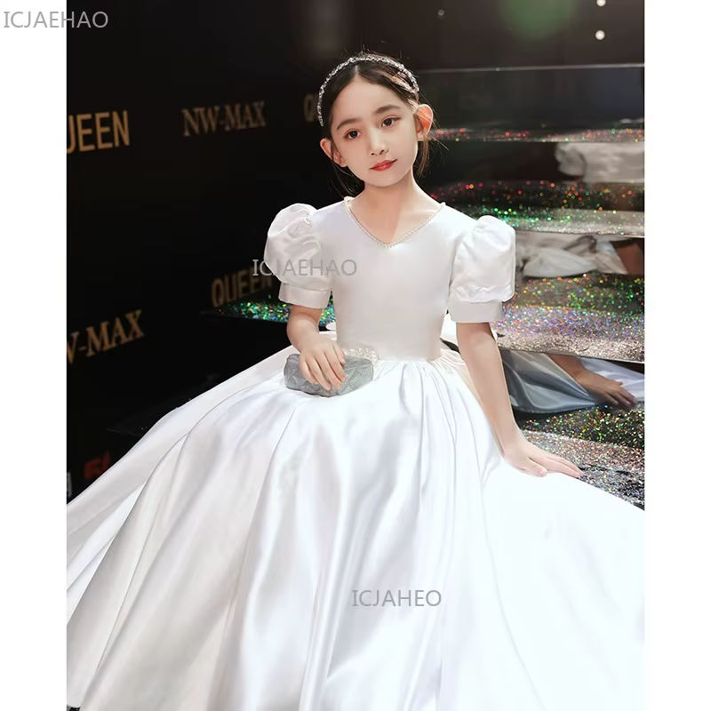 Nouvelle Robe de Cérémonie Blanche pour Filles, Style Français à Manches Bouffantes, pour Spectacle 