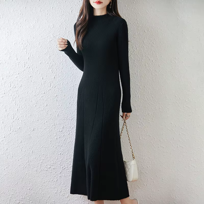Nouvelle robe à col rond pour femmes avec pull 100% laine mérinos automne et hiver pull Long tricoté