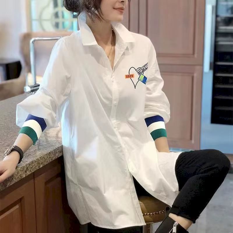 Chemises blanches à manches longues pour femmes, chemisier Y2K, haut design, printemps, été, décontr