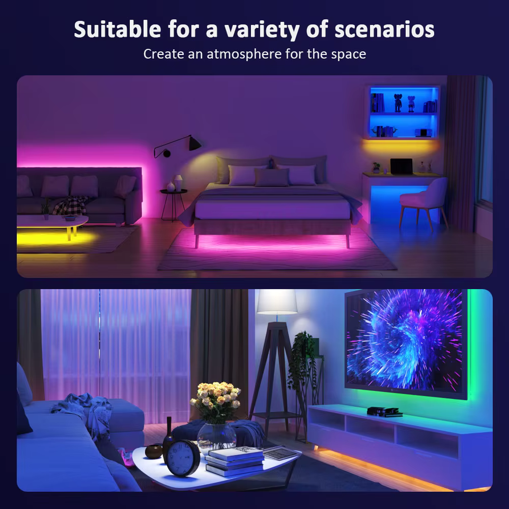 Bande lumineuse LED RGB, 5V 1M-30M, 16 millions de couleurs, RGB, synchronisation de la musique d'éc