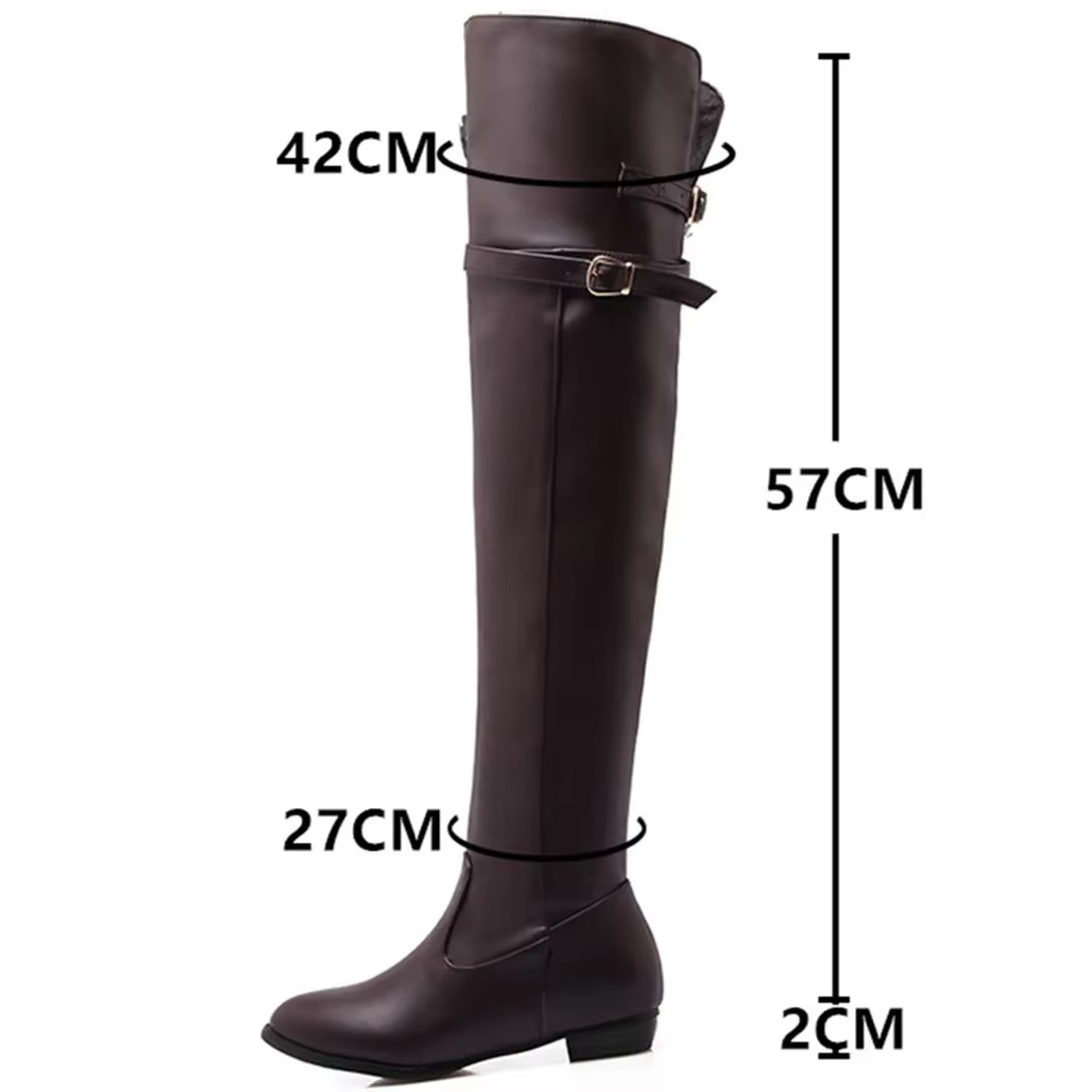 Bottes longues à bout rond pour femmes, bottes au-dessus du genou, ceinture en cuir, chaussures sexy