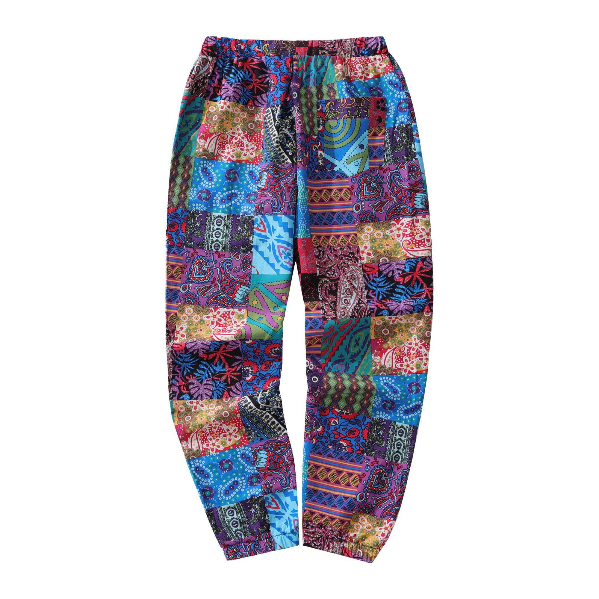 Pantalon Décontracté en Coton et Lin pour Homme, Imprimé Paisley Ethnique, Taille Moyenne, avec Ferm