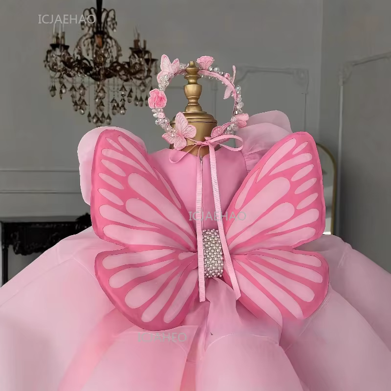 Robe d'été pour enfants, rose, courte, avec ailes, style tutu mignon, costume de fée, robe de prince