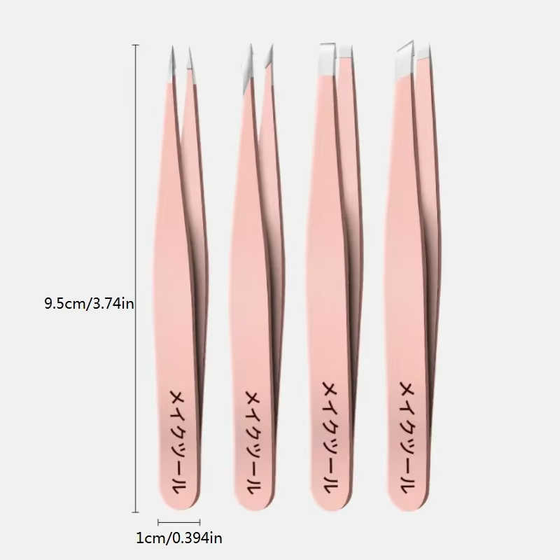 4 ensembles de pinces roses pour le nettoyage quotidien des sourcils, des cils et des moustaches