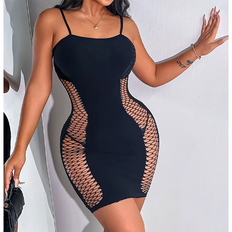 1 pièce Robe de plage moulante sexy en résille ajourée transparente pour femme, tenue de bain d'été