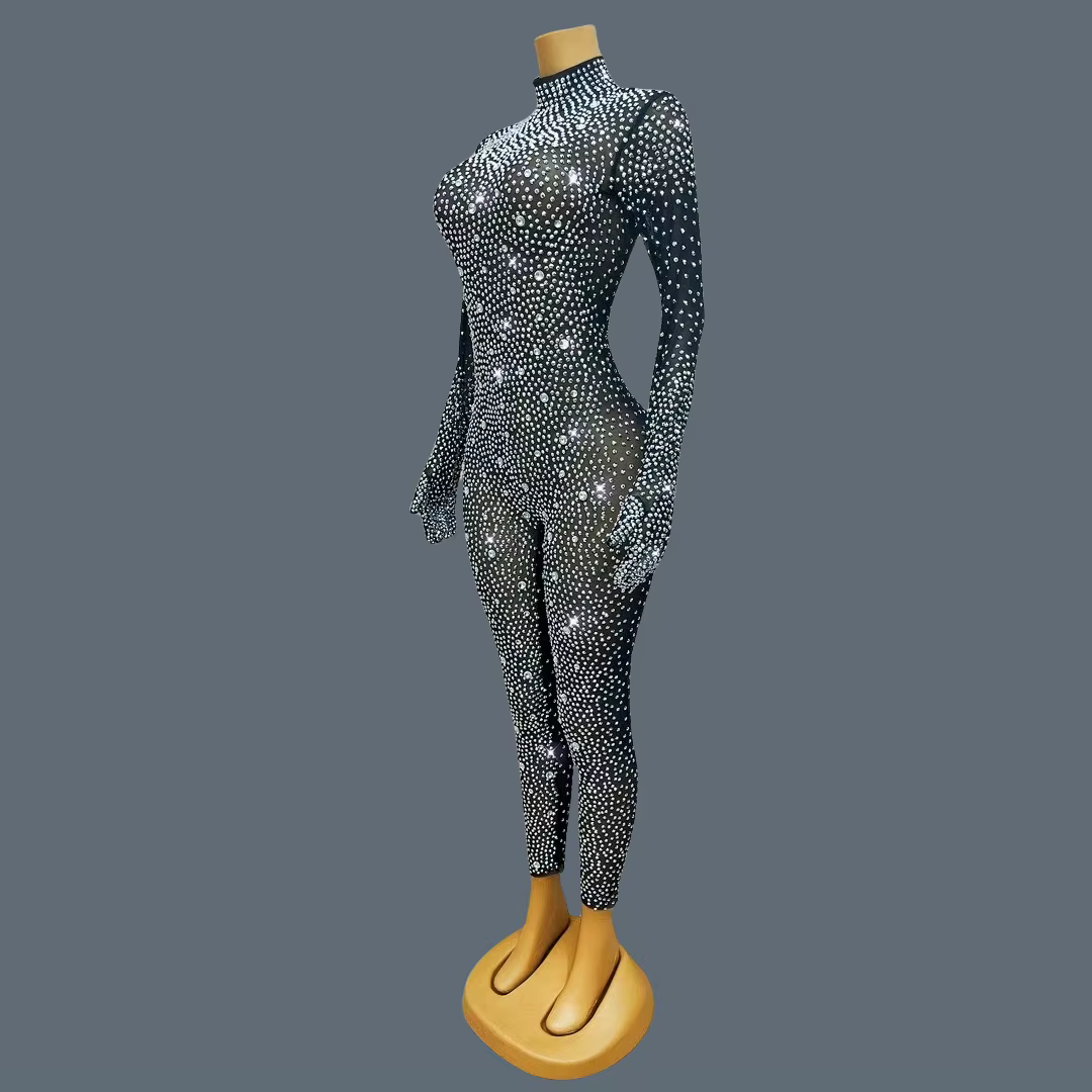 Combinaison de luxe scintillante avec strass, tenue de Festival, tenue de spectacle sur scène, tenue