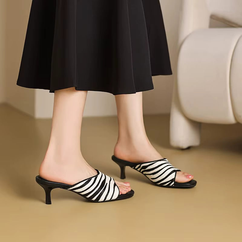 ASUMER – pantoufles en cuir et crin de cheval pour femmes, taille 34-43, talons hauts, mules d'été à