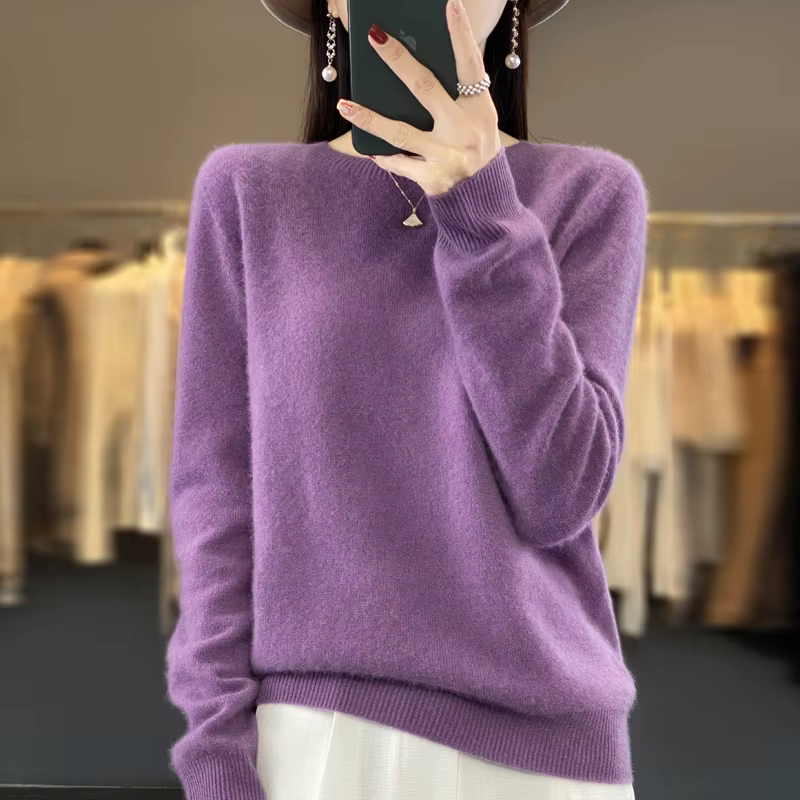 100% laine mérinos pull femmes col rond cachemire tricots femme pull automne hiver décontracté hauts