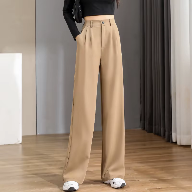 Femmes ample printemps été 2025 nouveau taille haute jambes larges mince pantalon décontracté mode c