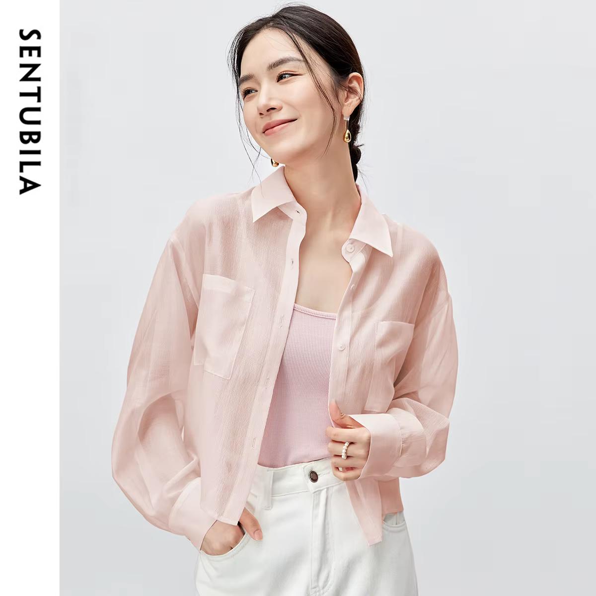 Chemisier femme SENTUBILA en Lyocell, collection Printemps-Été 2026, col à revers, manches longues, 