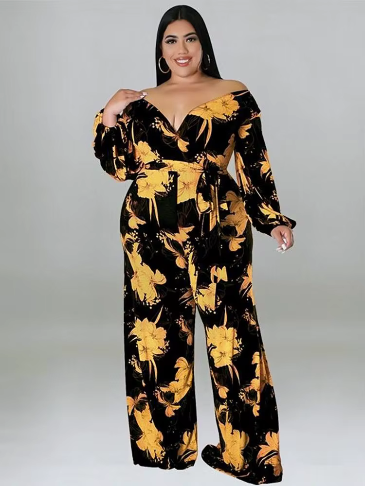 Combinaison une pièce pour femmes, combinaison à manches longues, imprimé, ample, grande taille, ven