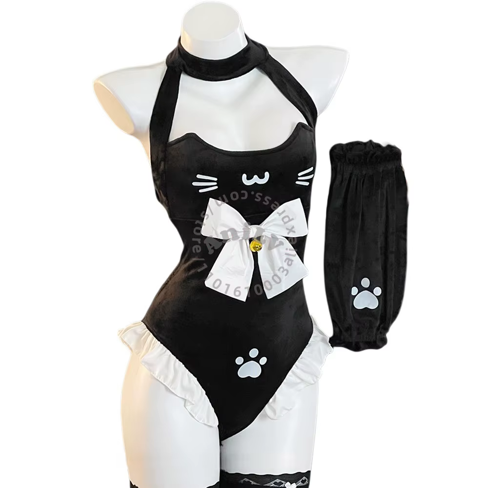 AniLV Anime Cat Girl Maid Uniform Cute Cat's Paw Bow Bodysuit Outfits Cosplay Costumes
