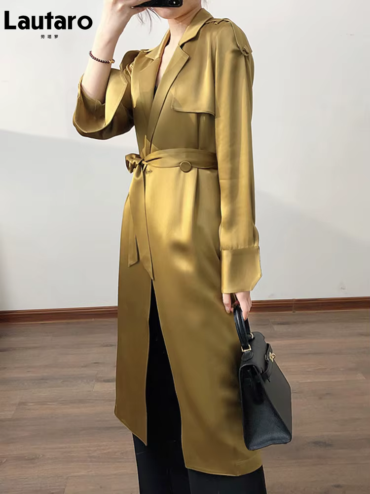 Lautaro-Manteau Long en Satin et Acétate pour Femme, Doux, Luxe, Élégant, Flowy, Chic, Haute Qualité