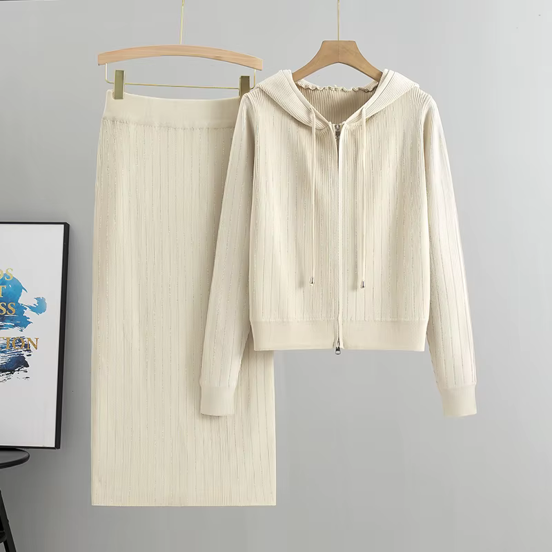 Cardigan tricoté pour femmes, taille haute, jupe enveloppée dans les fesses, costumes 2 pièces, ense