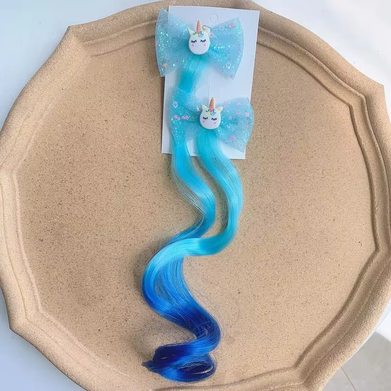 2 pièces nouvelle belle princesse arc-en-ciel licorne perruque filles épingles à cheveux chapeaux po