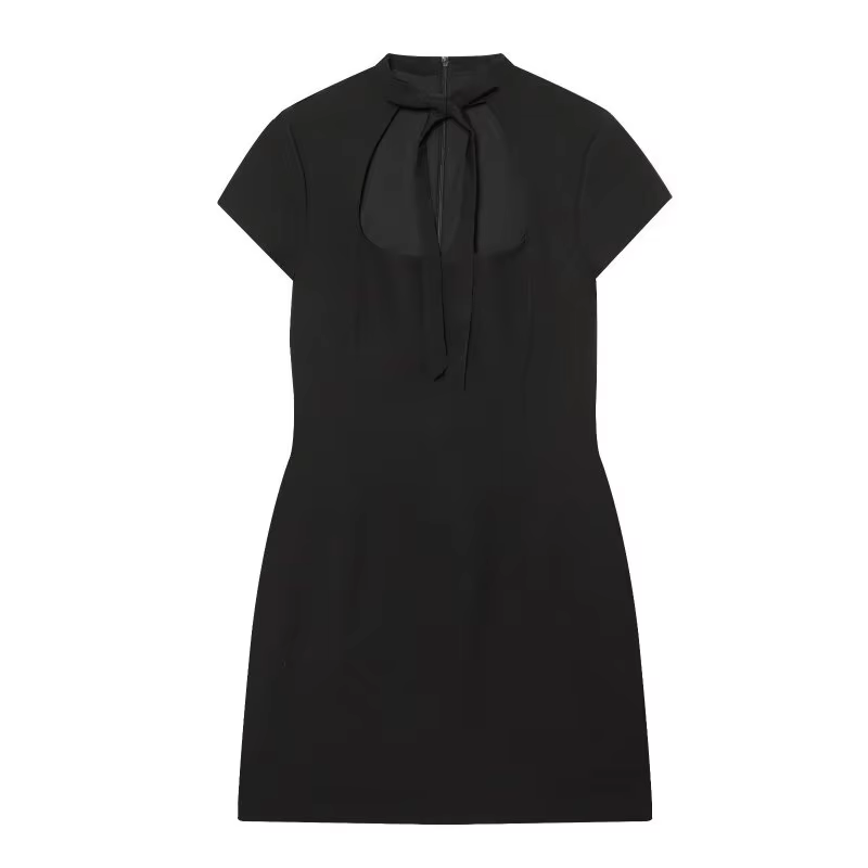 Mini-robe à découpes avec nœud papillon sur le devant, robe moulante à pois à manches courtes pour f