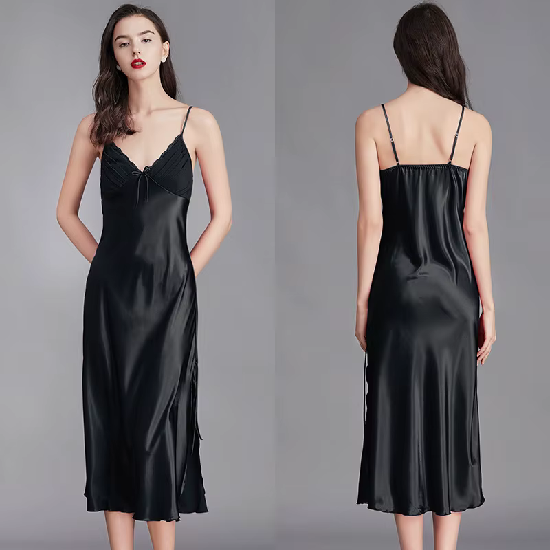 Chemises de nuit pour femmes longues sans manches robes de nuit Satin soie Chemise Lingerie robe Sli