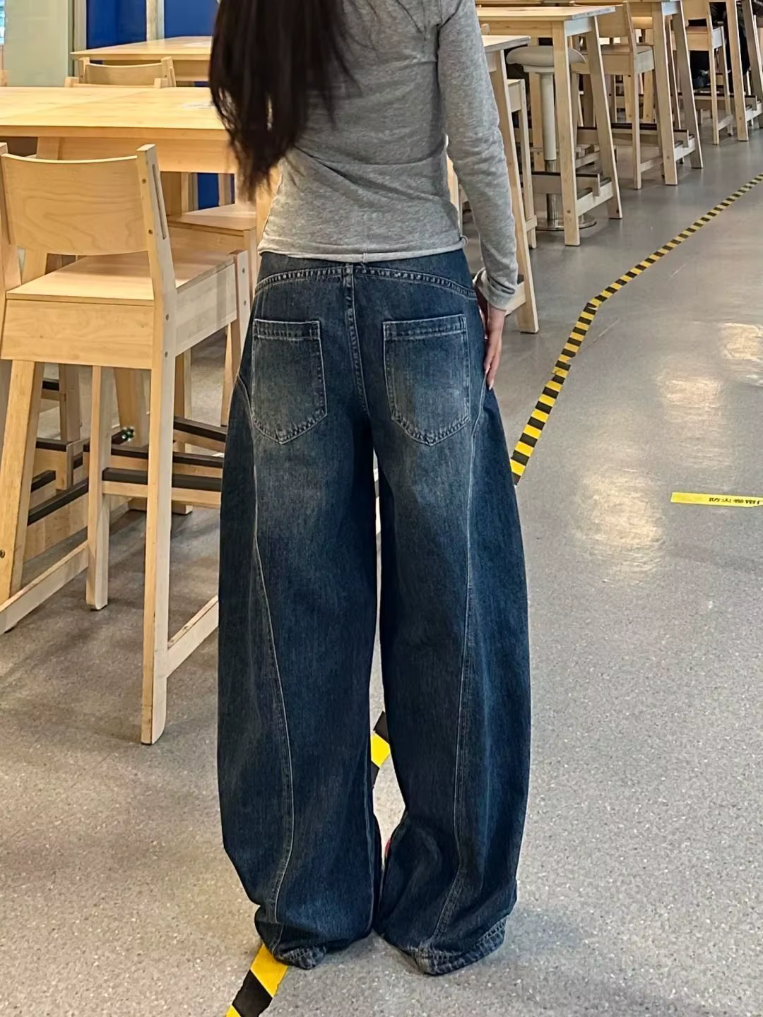 Jeans amples décontractés pour femmes Y2K, bleu délavé, style vintage, pantalon cargo à jambes large