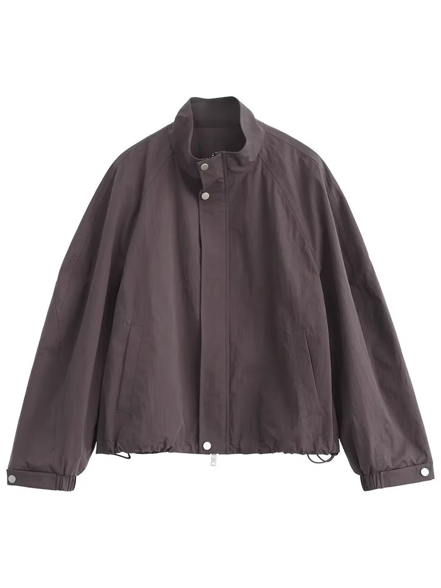 CHIC VEN Blouson court pour femme, style coréen, uni, décontracté, coupe ample, col montant, avec co
