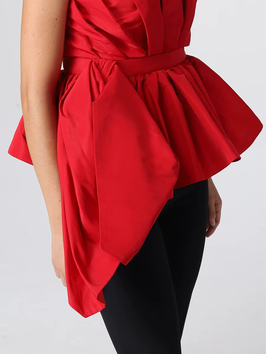 VGH Sexy couleur rouge épissé plis débardeur pour femmes Sweatheart cou sans manches patchwork ferme