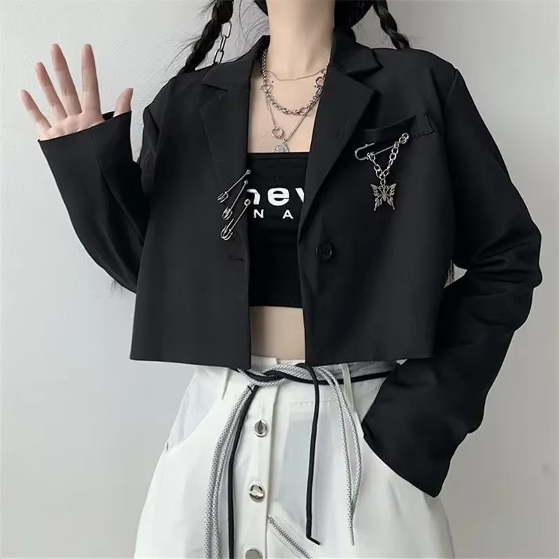 Cropped Blazers Femmes Designer JONotched Hipsters S-3XL Jeunesse Automne Ulzzang Streetwear Personn