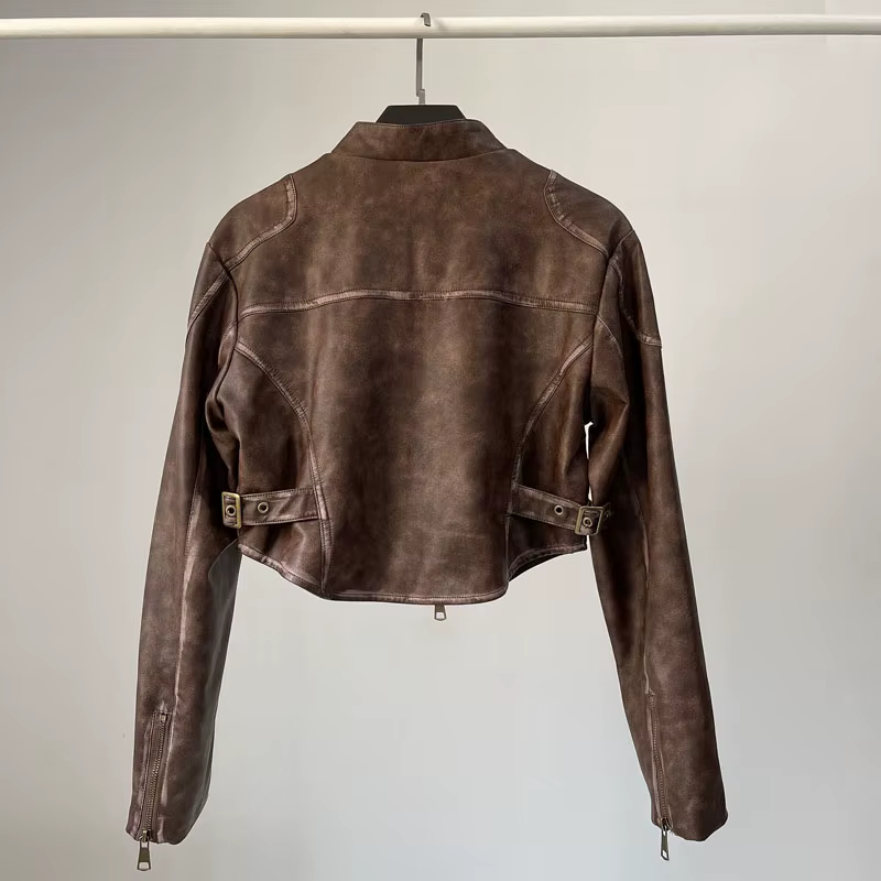 YOZOU-Veste de motard en similicuir PU pour femme, manteau de moto court, fermeture éclair, noir et 