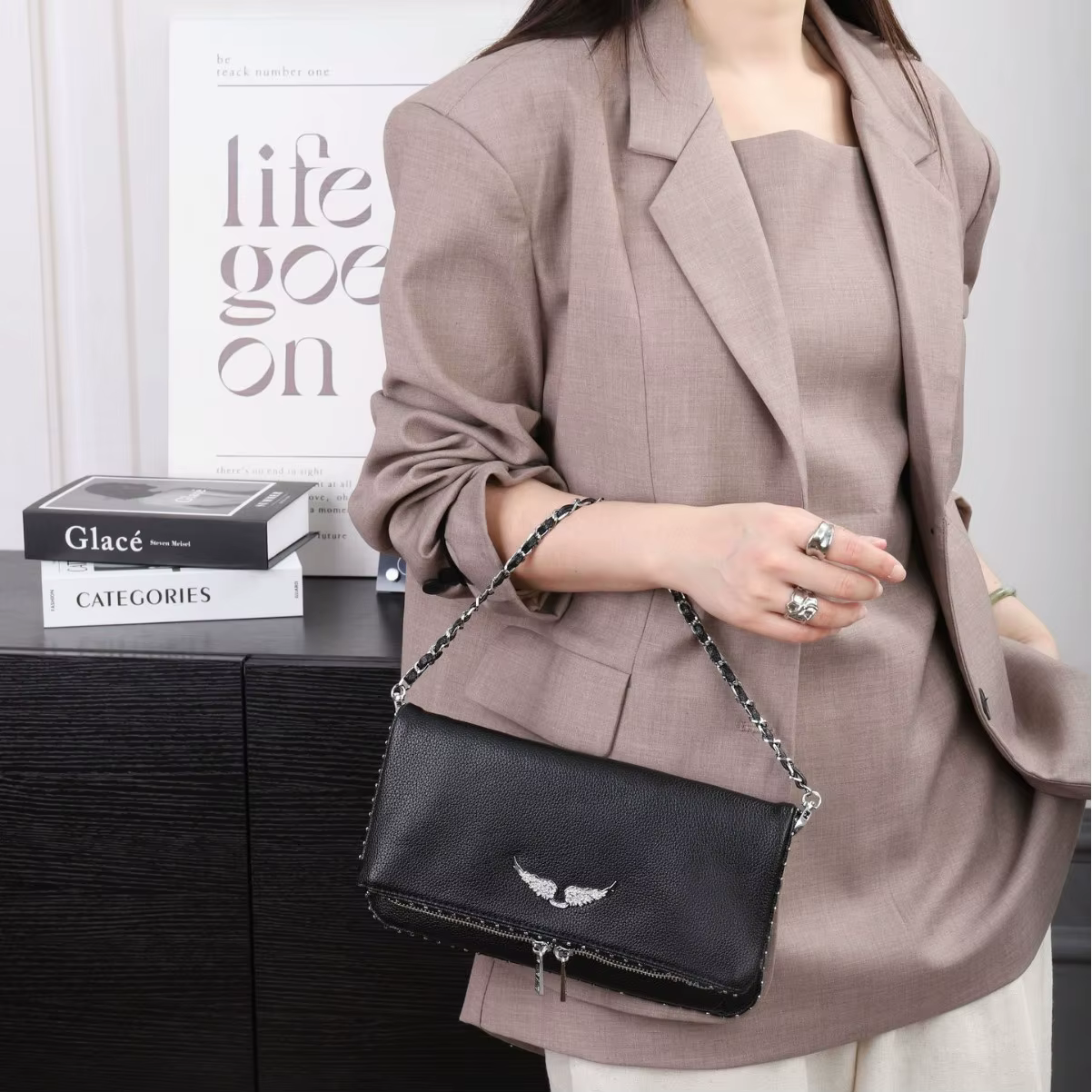 Sac à main bandoulière en cuir grainé pour femme, sac à main polyvalent classique à porter à l'épaul