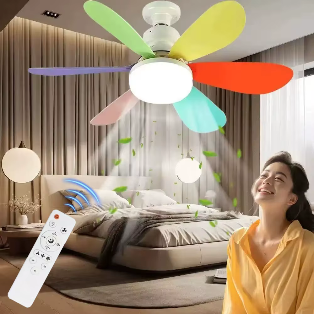 E27 Base LED ventilateur de plafond lumière avec télécommande 85 V-265 V tension 3 couleurs lumières