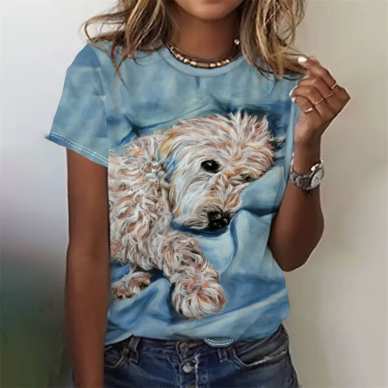 T-shirt imprimé en 3D Kawaii chat chien pour femmes, t-shirts graphiques animaux drôles, t-shirts d'