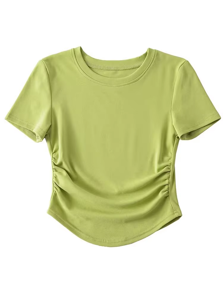 T-shirt à manches courtes et col ras du cou pour femmes, Harajuku, en coton, avec détails sur les cô