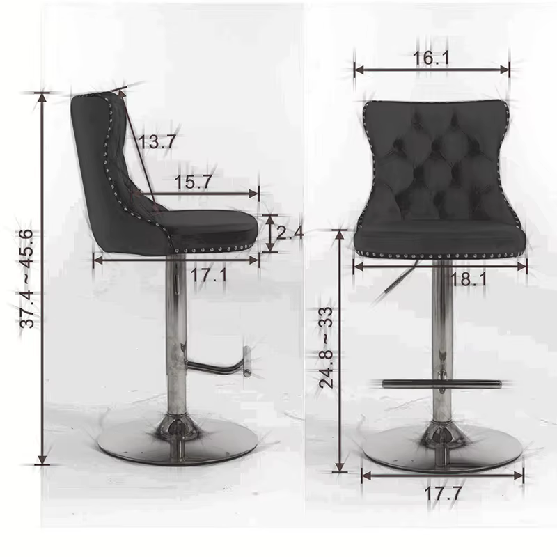 Tabourets de bar à base chromée avec dos, siège réglable, tabouret de bar à percussion en velours, c