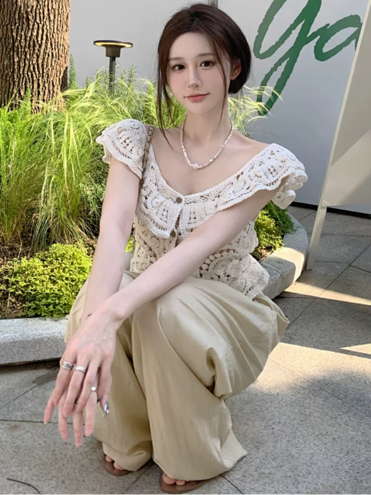 Cardigans femmes élégant évider loisirs Streetwear Design solide tendre attrayant romantique ample à