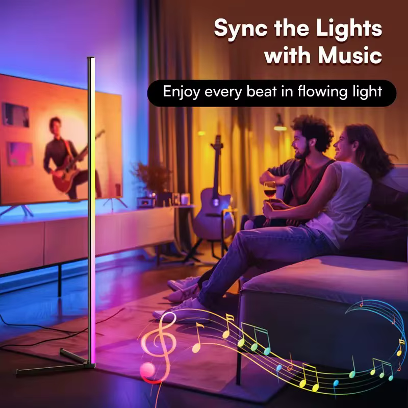 Lampadaire LED RVB, lampe d'angle LED fonctionne lampadaire moderne intelligent avec synchronisation